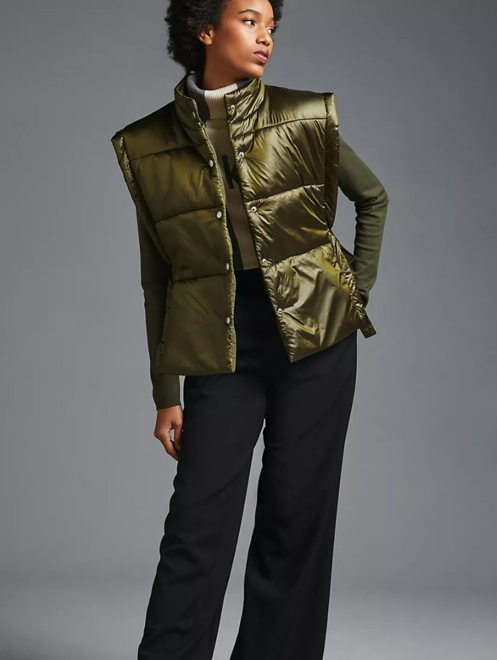 Anthropologie Pilcro Packable Vest Olive Green Tie Side Women's One Size